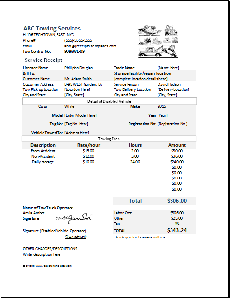 Towing Invoice Template Chakrii